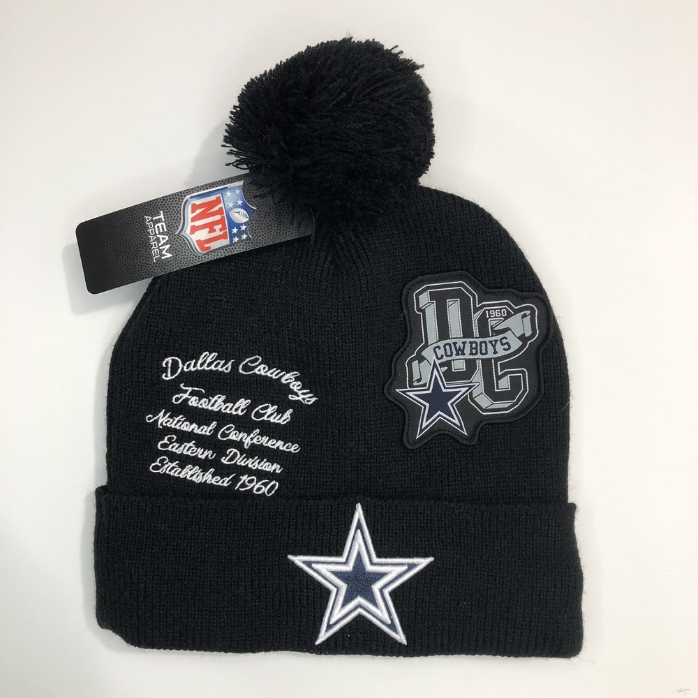 NFL Dallas Cowboys Beanie Unisex OSFM Black Pom Knit Hat Football Est 1960